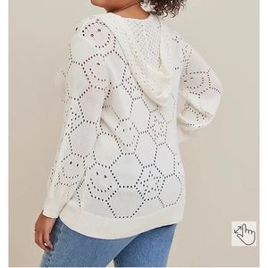 Torrid Pointelle Hooded Pull Over Drop Shoulder Sweater Size 0